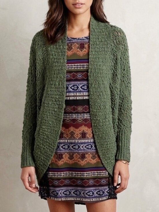 Anthropologie Sweaters - Anthropologie Green Slouchy Knit Dolman Sleeve Open Front Cocoon Cardigan S Boho